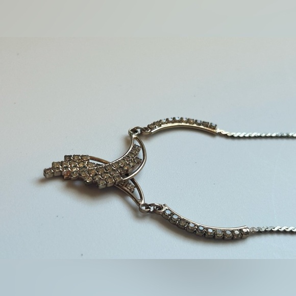 Vintage Gold Tone Rhinestone Statement Necklace Bridal Coquette Glam Choker 17in - Picture 12 of 16